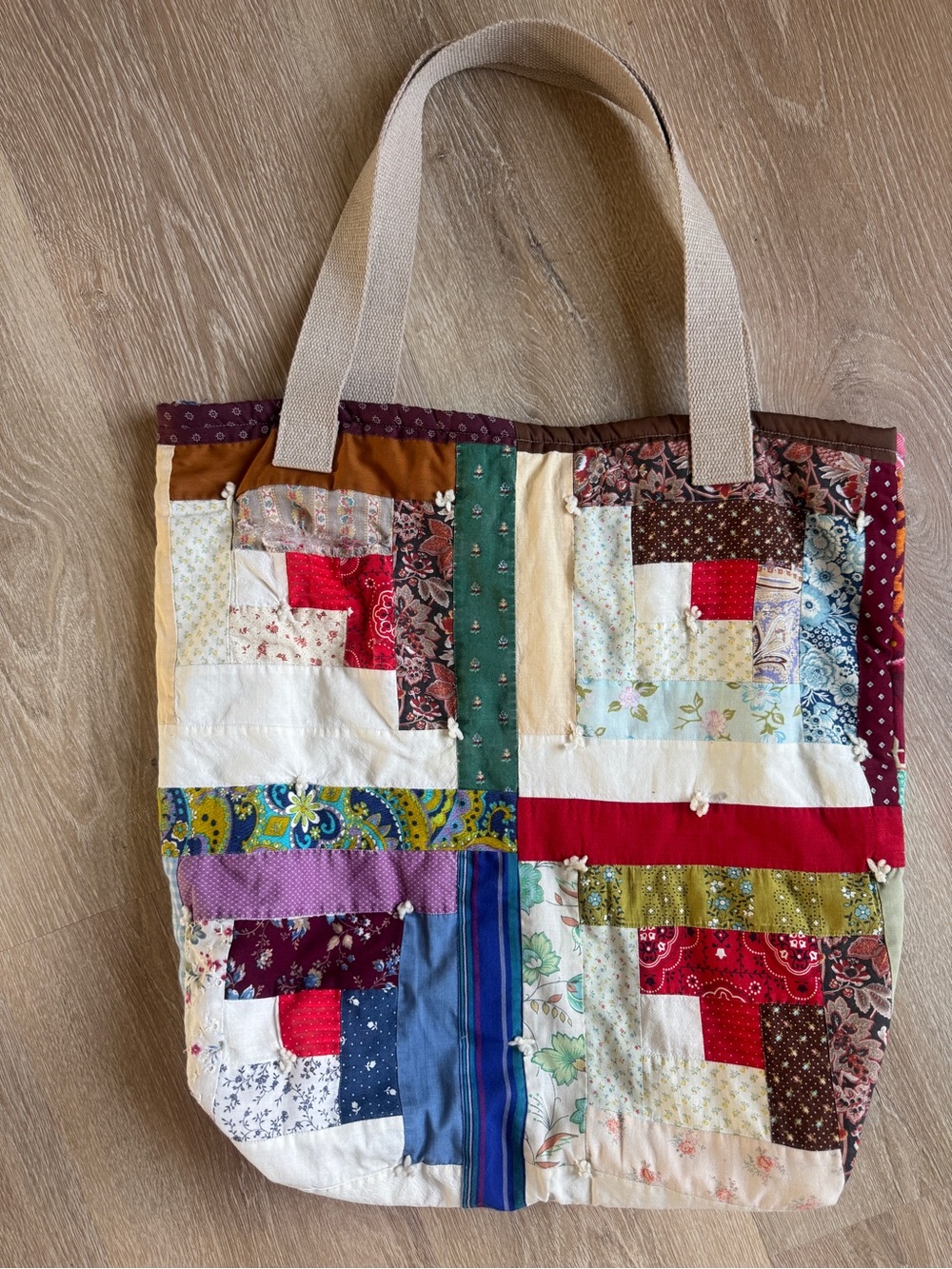 Vintage handmade repurposed quilt oversized tote bag